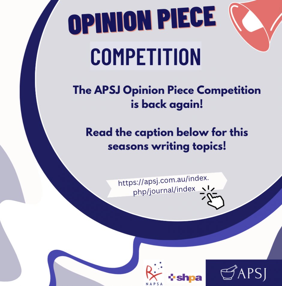 theAPSJ's tweet photo. The opinion piece competition is back!😍📚

Answer any of the following questions:💡
1. To what extent does interprofessional collaborations optimise patient care? 📚
2. How does new technology and Artificial Intelligence (AI) impact the way we treat and care for patients? 💊 https://t.co/oZ0dYIhoSp