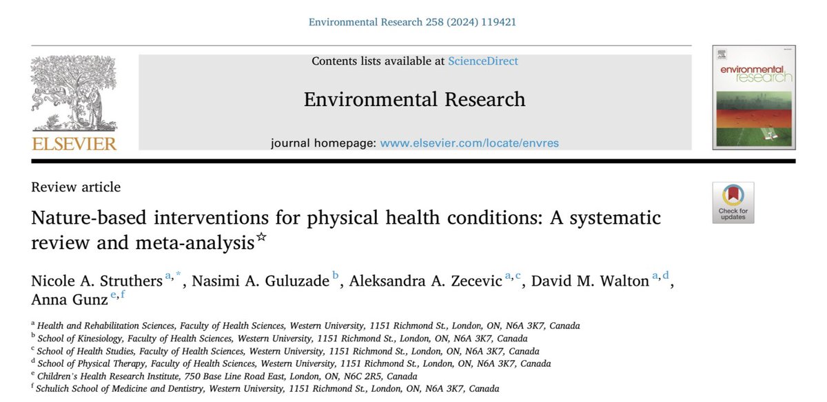 Nature helps! 🌿⛰️🌳 Very happy to share that my first paper "Nature-based interventions for physical health conditions: A systematic review and meta-analysis" has been published in
Environmental Research 🔓 doi.org/10.1016/j.envr…