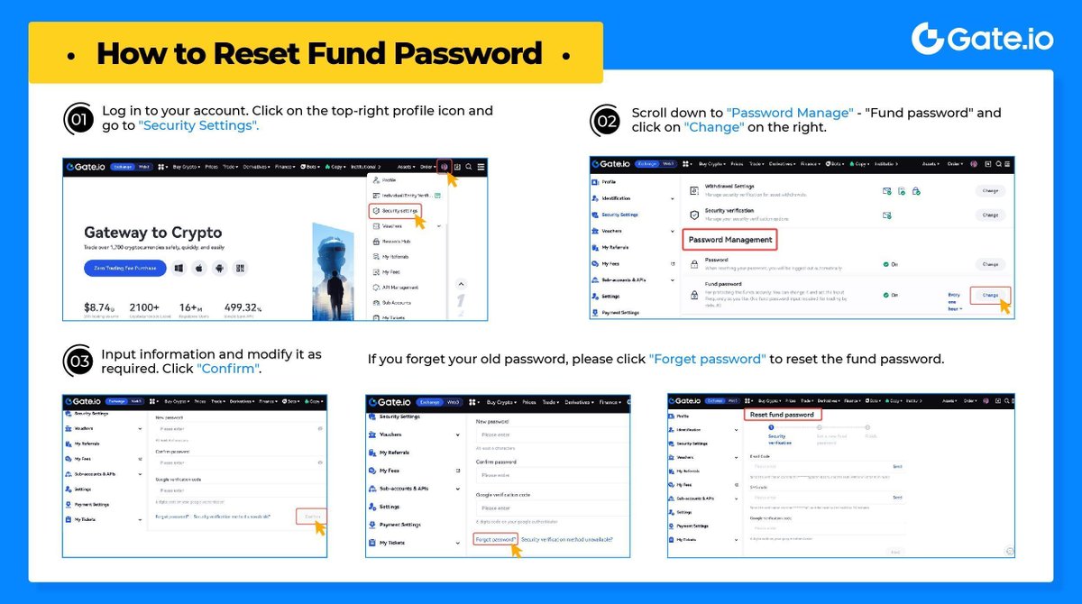 Gate's tweet image. #NewUserGuide How to reset fund password?

👉 Read more: gate.io/help/guide/saf… 

#Gateio