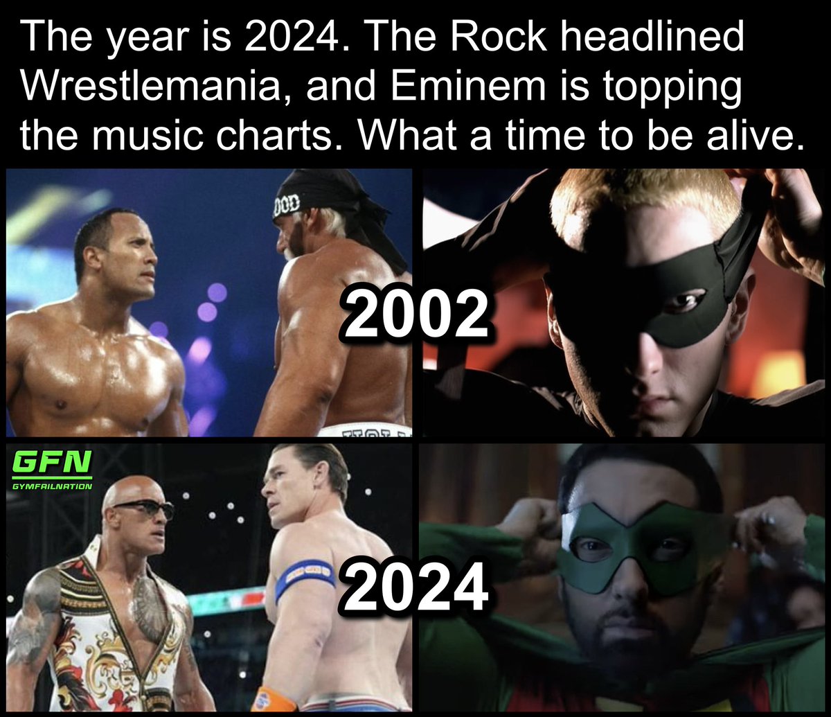 gymfailnation's tweet photo. Life is good. #TheRock #WWE #Eminem #Houdini https://t.co/xZz2IimG39