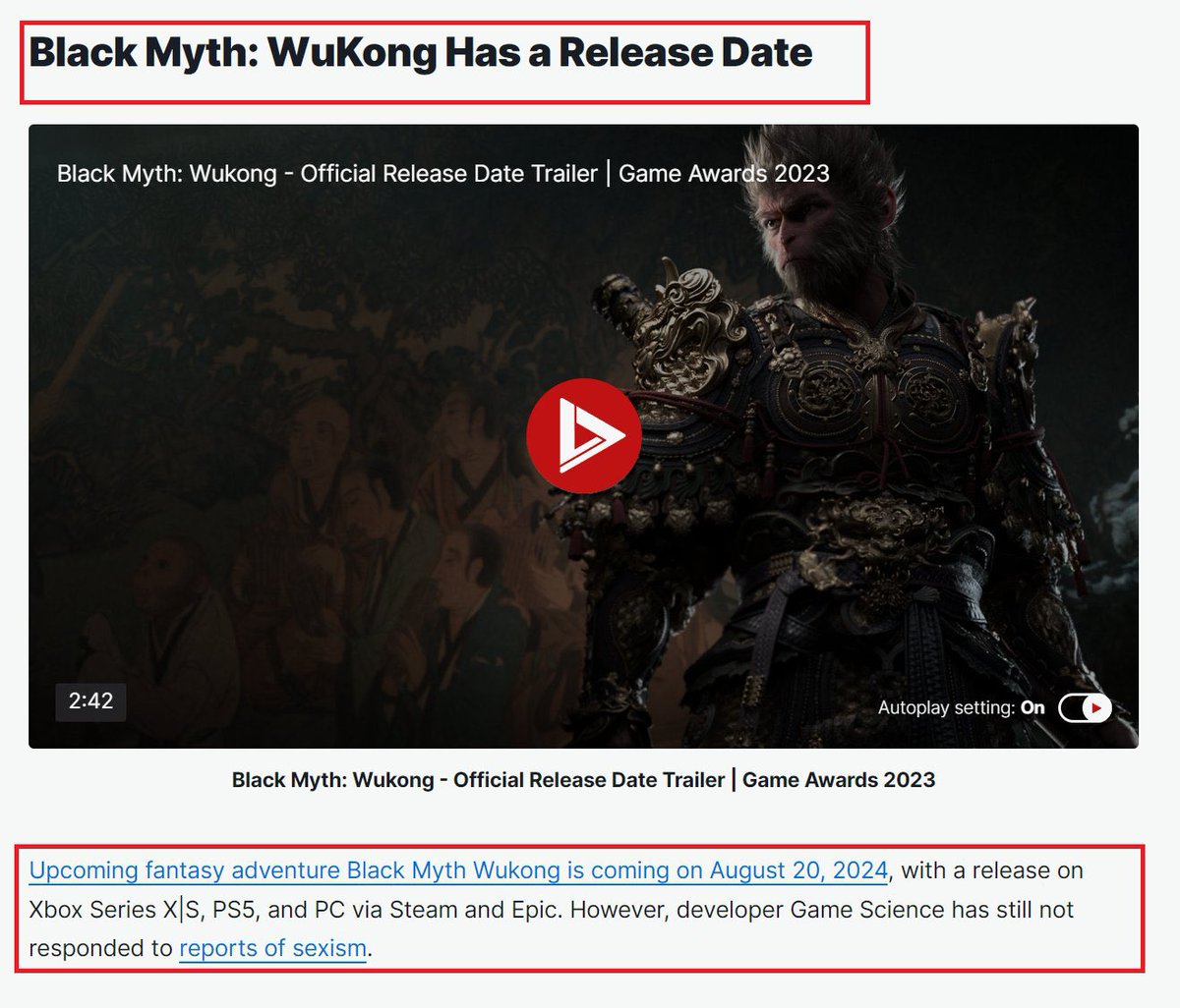 Grummz's tweet photo. It turns out that @IGN has been hammering the slander on Game Science studios for months.

Every single article they write on Black Myth: Wukong, they bring up the hit piece article they wrote about the game studio.

Every single one, this isn’t journalism, it’s a hit job. https://t.co/mkGlzvueMj