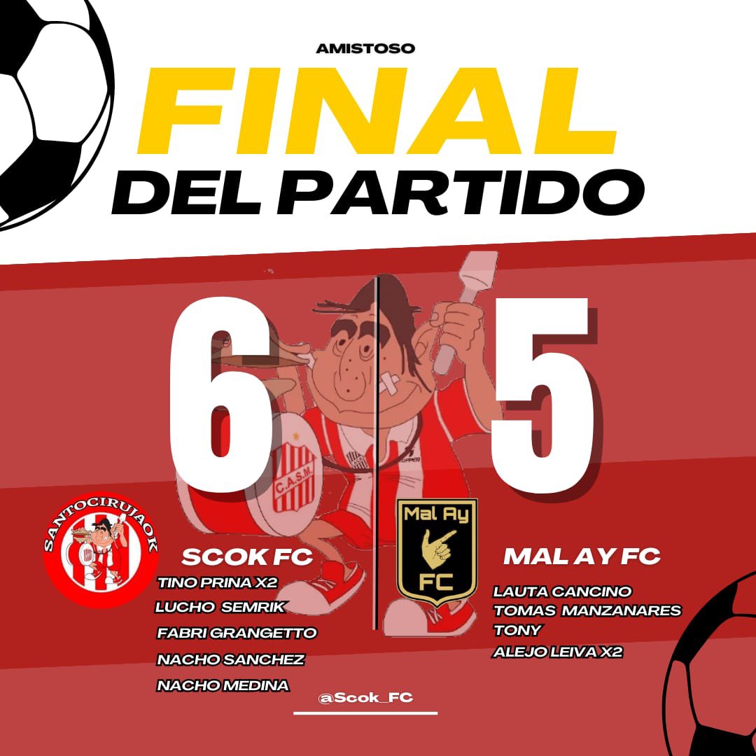 SCOK Y HASTA CUANDO SCOK...

Los goleadores del partidazo de hoy ⚽️
<a href="/VT_prina/">valen-tino</a> X2
<a href="/lucianosemrik/">lucho</a> 
<a href="/fabrigrangetto/">Fabrigrangetto</a> 
@inforealSMT