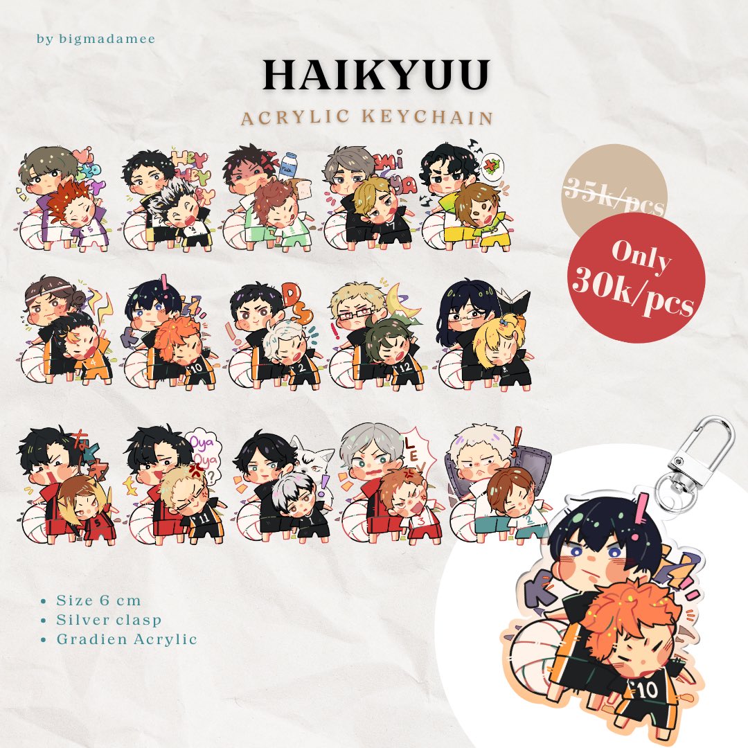 bigmadamee's tweet photo. (RTs and all supports are appreciated!)

Pre Order Haikyuu Acrylic Keychain

𐙚 Period Pre Order 16-23 June 2024
✧ CO via Shopee https://t.co/RIIPmfi2m5
⊹ PO form https://t.co/0ZZiYOBrFW (klo stok abis)

💌 GOs please DM!

Thank you !
#ハイキュー   #haikyuu #fanart #イラスト https://t.co/Cvm3rqyZ1A