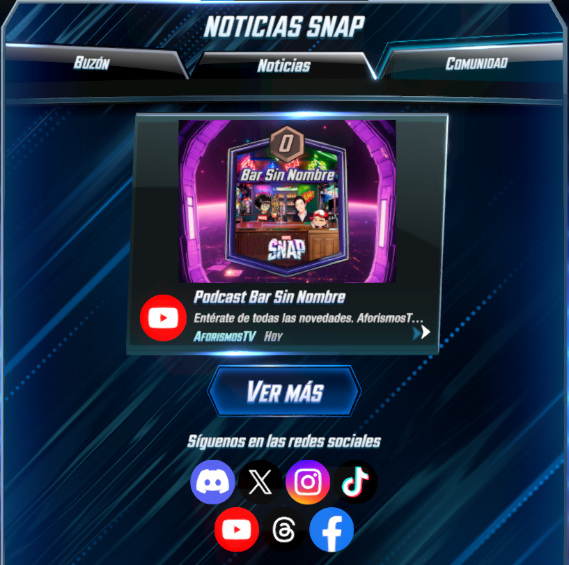 Saludos, snaperos.   

Debido al apoyo que ha tenido el Podcast "Bar sin nombre", hoy aparecimos en las noticias oficiales del juego.  

Gracias también a nuestros panelistas por hacer esto posible:

<a href="/TioZoom_/">Zoom MS</a>, <a href="/Boheimnida/">Bohe</a> y SevenGames 🥳

<a href="/MarvelSnap/">MARVEL SNAP</a> #MarvelSnap