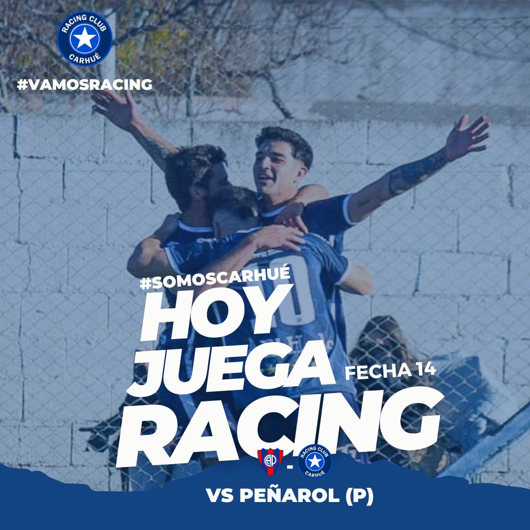 ¡Hoy juega Racing!🇸🇴 

🏆Fecha 14 Apertura | #LRF 
🆚Peñarol (P) 
🏟️Pigüé 
🕒15:00
👉🏻Reserva 13:00
👉🏻Femenino 11:00

#VAMOSRACING👊💙 #SomosCarhue