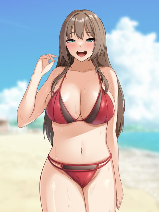 ビキニ姿の巨乳彼女と海デート 