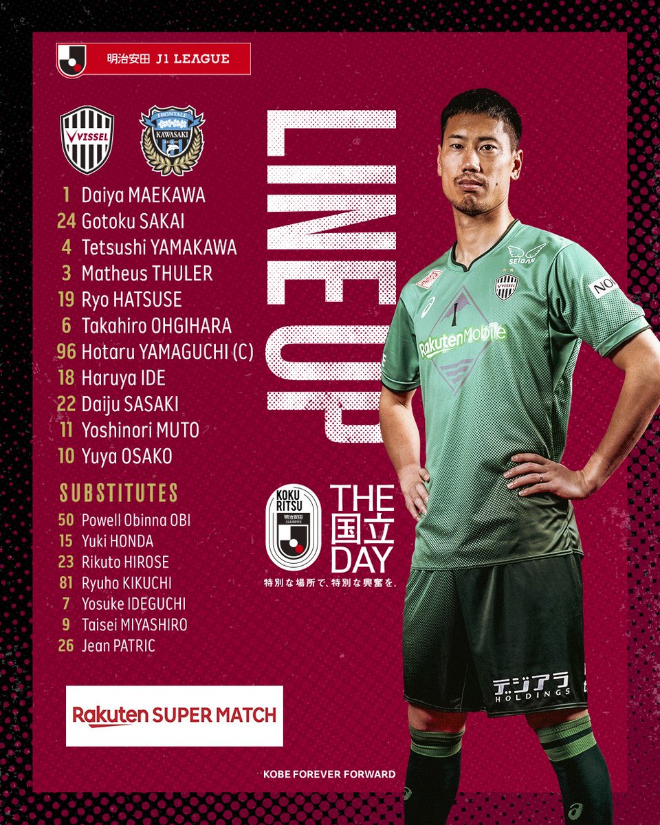 visselkobe's tweet photo. [LINEUP]

今日はこのメンバーで川崎フロンターレと戦います！

Here is today's starting lineup against Kawasaki Frontale!

試合中継は @DAZN_JPN 📺
登録は▶https://t.co/P80XKwItyQ

#visselkobe #ヴィッセル神戸 #神戸川崎F https://t.co/aWzw09Up0C