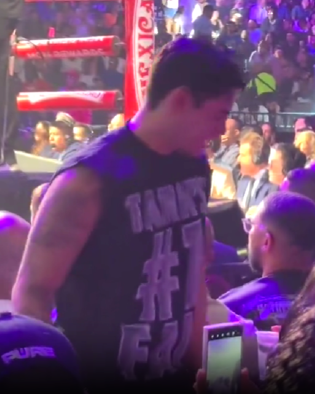 ringmagazine's tweet photo. Ryan Garcia has showed up to Gervonta Davis vs Frank Martin wearing a top that says 'Tank's #1 Fan' on the front and 'Rematch Me Bitch' on the back… https://t.co/NZU3J9DnKq