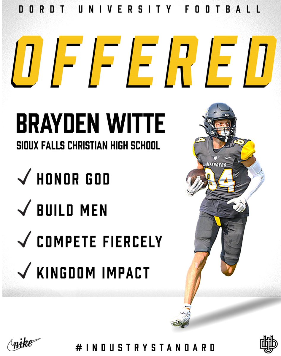 brayden_witte's tweet photo. After a great camp I am excited to announce that I have received an offer from @dordtuniversity Thank you @CoachTeiger and @coach_penner.

@Mr_CoachSmith @riggsfootball https://t.co/3ioI6FFmqZ