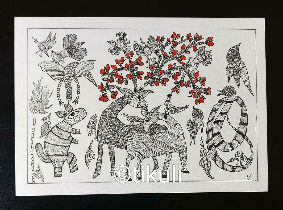tikulli's tweet image. #BhartiyaChitrakala Indian Tribal Art - Gond 
Handpainted original work. Size A3&amp;amp;A4. DM to purchase. Please share for visibility.#gondart #indianart #artistsupport #indiantribes #NatureInspired #artforhome #artsale #homedecor #giftsforfriend #gifthandmade #Artlover #ArtCollectors