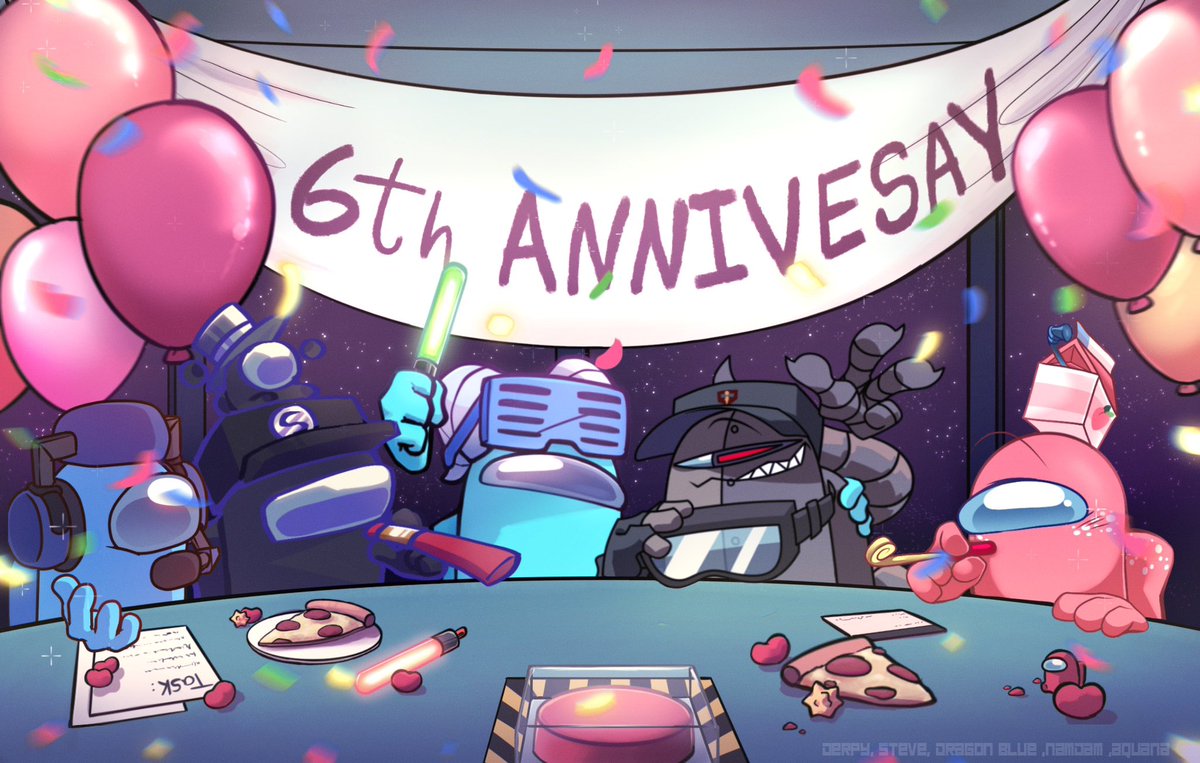 Happy 6th anniversary among us!
#amongusoc #amongusfanart #AmongUs #amongusart 

Thank you for collab art :
<a href="/CyanDerpy/">Derpy</a> ,<a href="/Steve06421194/">SUS_Steve</a> ,@NamdamIMP ,<a href="/AquanaDraws/">Aquana</a>