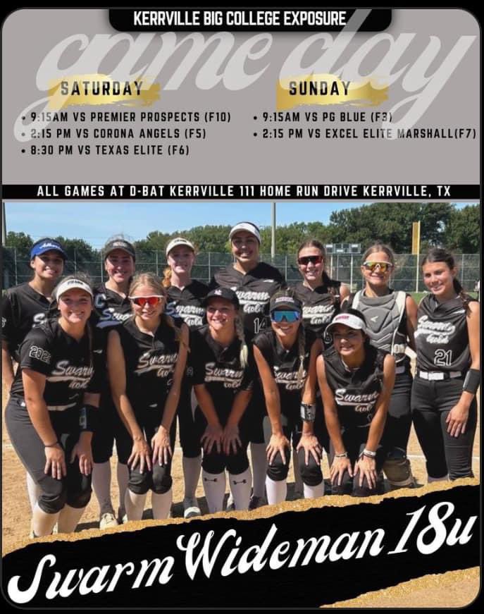 Ready for a fun weekend in Kerrville! SWARM ON!! <a href="/BlinnSoftball/">Blinn College Softball</a> <a href="/Patriot_sb/">Patriot Softball</a> <a href="/CruSoftball/">UMHB Softball🥎</a> <a href="/CoachMariaWinn/">🥎CW🥎</a> <a href="/gclvsoftball/">Grayson Softball</a>  <a href="/NCDAWGSSoftball/">NC Softball</a> <a href="/BUCOSoftball/">Butler Softball</a> <a href="/Swarm_Wideman/">Swarm Gold Wideman</a> <a href="/bohanan25/">Morgan Bohanan</a> <a href="/McLennan_SB/">McLennan Softball</a> <a href="/tjcapachesb/">TJC Softball</a> <a href="/ScottWoodard8/">Scott Woodard</a> @SchreinerSB