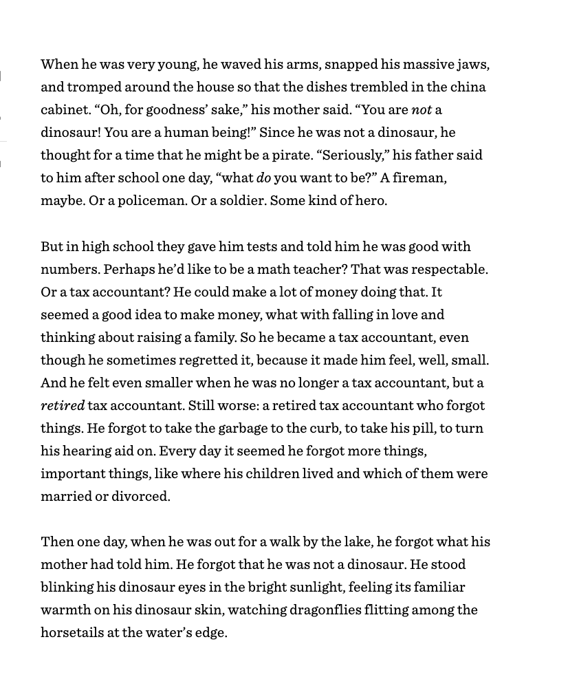 For National Flash Fiction Day, here's my favorite flash piece ever: Bruce Holland Rogers' "Dinosaur":