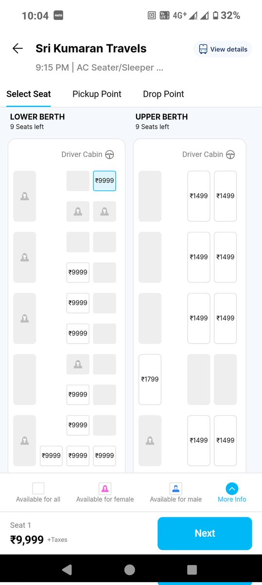 subosstheboss's tweet photo. Dear @Paytm what's this? Single seater ticket 9999 😑😑😑

@CMOTamilnadu முதல் படத்துல இருக்கிறது data error ஆனா எல்லா பேருந்தும் சரியான விலை தான் நிர்ணயம் செய்கிறார்களா? இதை கண்காணிக்க அமைக்கப்பட்ட குழு இன்னும் இயங்குகிறதா? Check 2nd pic https://t.co/kVTFc8lzfX
