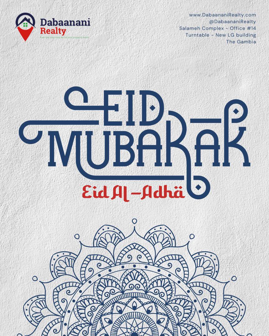 dabaanani's tweet photo. Eid Mubarak, may Allah accept it from us and bless us to witness many more in good health, happiness and prosperity. ❤️

📞 +220 721 3044/ 505 5770

#eidmubarak #properties  #realestate  #land #gambia #rentals #rental #house #villa #dabaananipropertymanagement #dabaananirealty https://t.co/fLZjK0ukBo