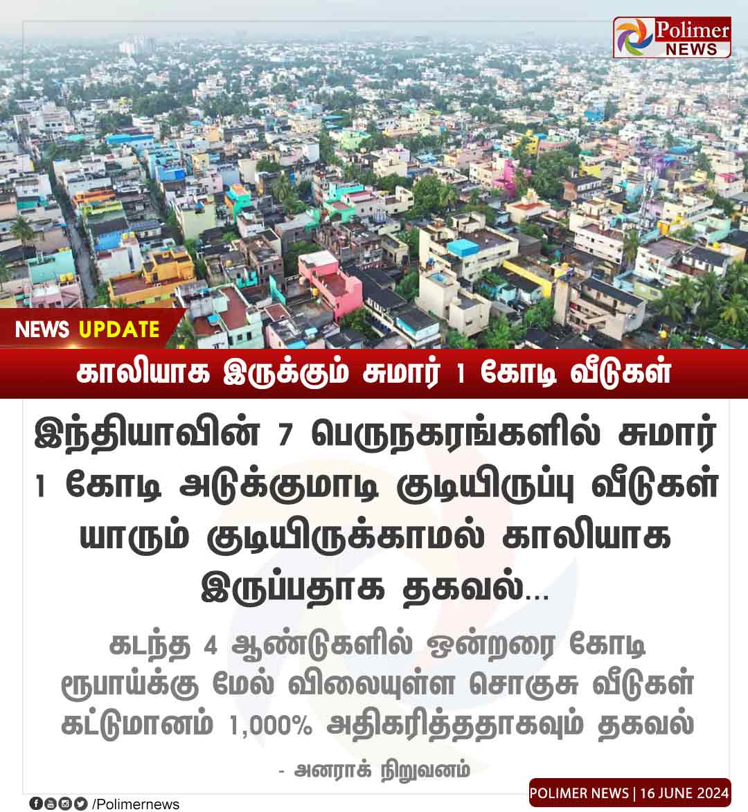 polimernews's tweet photo. #NEWSUPDATE || காலியாக இருக்கும் சுமார் 1 கோடி வீடுகள் | #CitiesOfIndia | #City | #Anarok | #PolimerNews https://t.co/Ins5EZeHsy