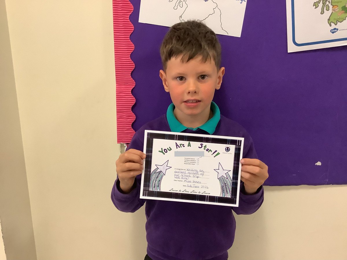 KPS_Primary2N's tweet photo. L was our Star Award winner this week, for writing an excellent recount of our school trip. Well done! 🤩 https://t.co/qx6yxVpfgC
