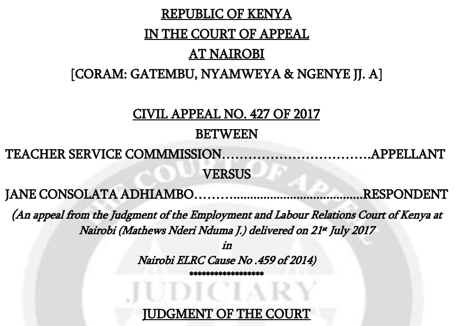 LegalEasy_KE's tweet photo. 𝐓𝐒𝐂 𝐯 𝐉𝐚𝐧𝐞 𝐂𝐨𝐧𝐬𝐨𝐥𝐚𝐭𝐚 𝐀𝐝𝐡𝐢𝐚𝐦𝐛𝐨; 𝐂𝐢𝐯𝐢𝐥 𝐀𝐩𝐩𝐞𝐚𝐥 𝟒𝟐𝟕/𝟐𝟎𝟏𝟗

Where an employee is kept away from work for no valid reason, she will be entitled to full wages for that entire period she was in limbo and willing to work (in this case 12 yrs) https://t.co/09o97OWYZE