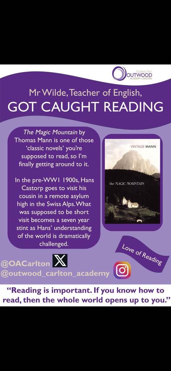 OACarlton's tweet photo. This week our staff 'Got Caught Reading', to promote a #LoveofReading, again.Ā
Mr Wilde, English Teacher, is a #LifeLongReaderĀ
Check out what he's reading.... https://t.co/DtiHxjV3wF