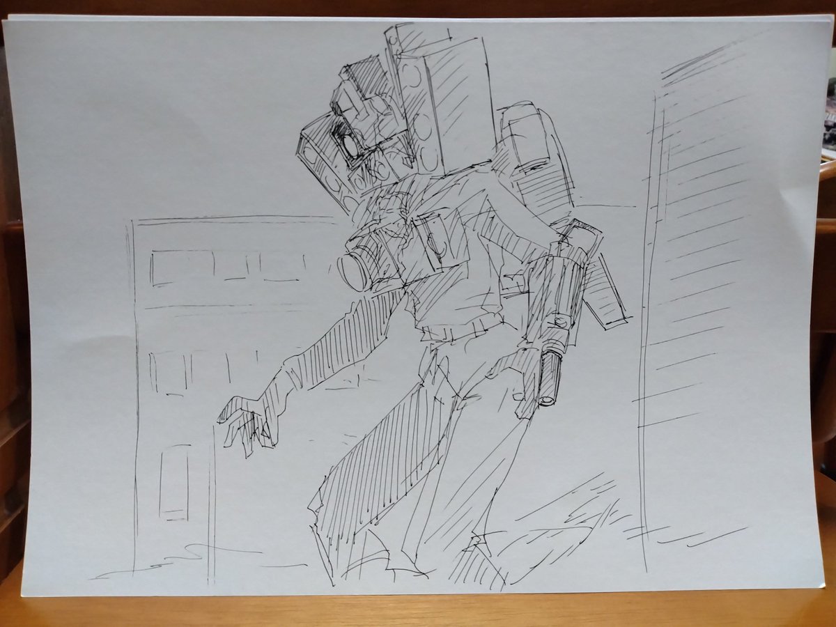 息子のリクエストで塗り絵として描いた。
寄生タイタンスピーカーマンとタイタンカメラマン。
細部わからないので適当。 