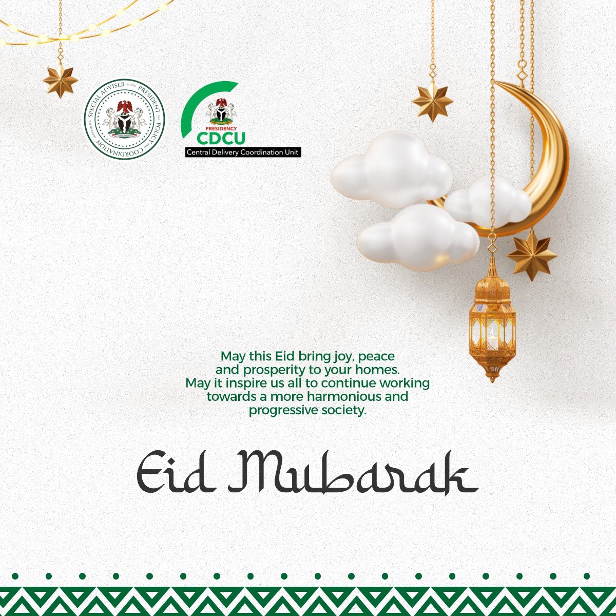 CRDCUPolicyFGN's tweet image. May this Eid bring Joy, Peace and Prosperity to your homes. May it inspire us all to continue working towards a more harmonious and progressive society. 
Barka De Sallah from Us at the Office of the Special Adviser to President on Policy and Coordination &amp;amp; Head of the CDCU.