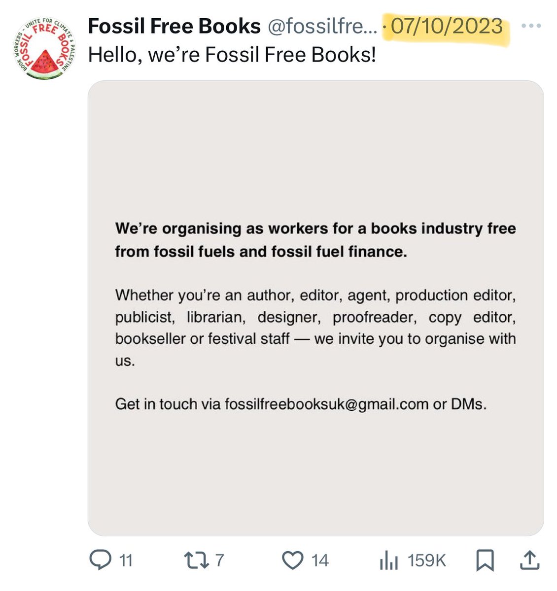 hearnimator's tweet photo. Fossil Free Books started their boycott campaign against Israel as Israeli families were being brutally massacred by Hamas. https://t.co/BZtmZPTRlQ