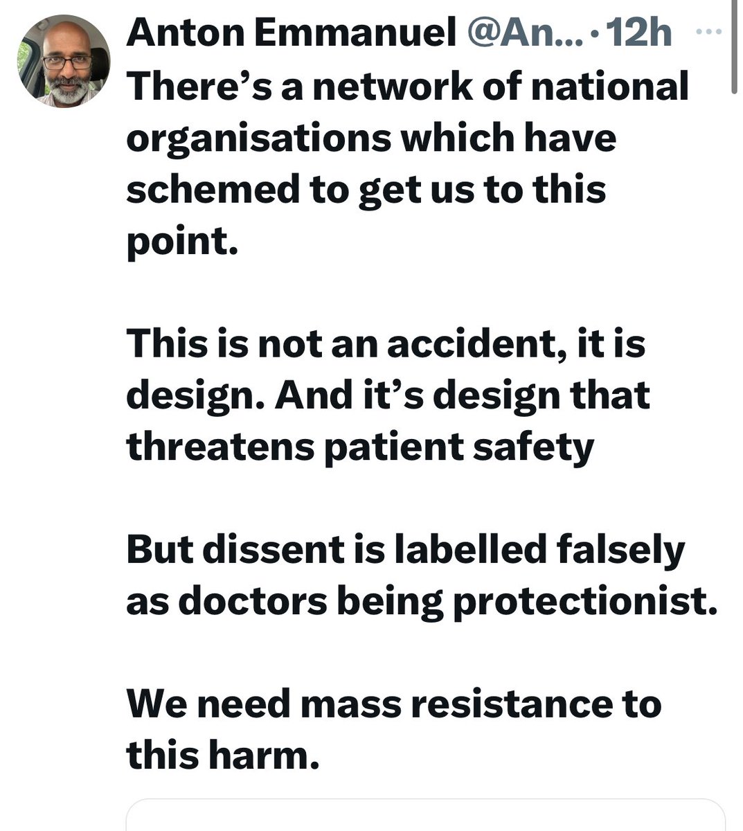 parthaskar's tweet photo. Some of you medical “leaders” have clearly lost your compass 

Ignoring all concerns about safety &amp; standards 

In your efforts to fill the workforce with “whatever is possible”

Duping the public
Causing harm

Am afraid-some of us aren’t just going away

However much you try. https://t.co/GPjbj2vmPR
