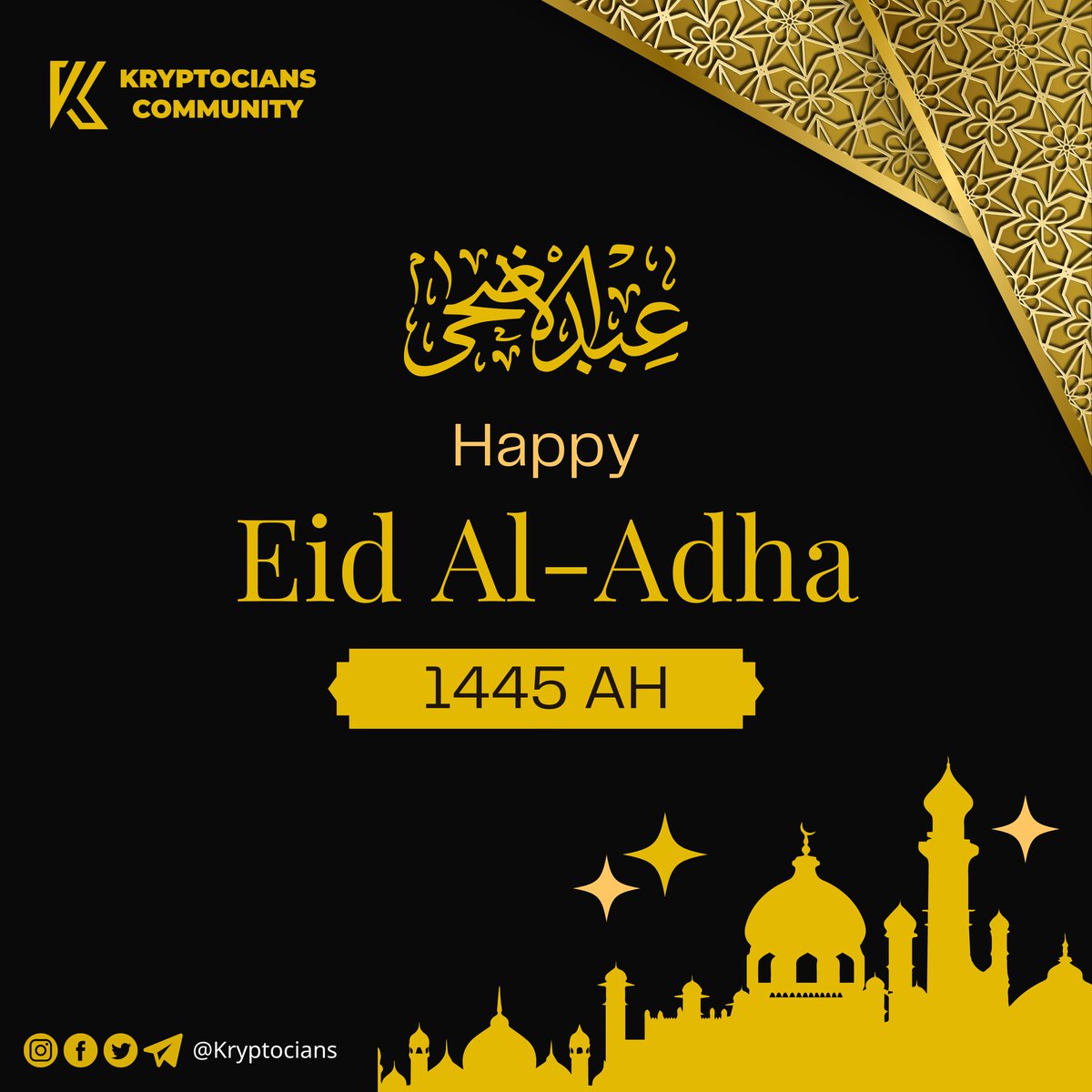 kryptocians's tweet photo. It's that time of the year again where Muslims aound the globe converge to celebrate a remarkable day in their faith.

And on this day, we at Kryprocians joyfully felicitate with our Muslim brothers and sisters, on this special day of yours we say, Eid Mubarak to you. 💛 https://t.co/p11dIBNCdT