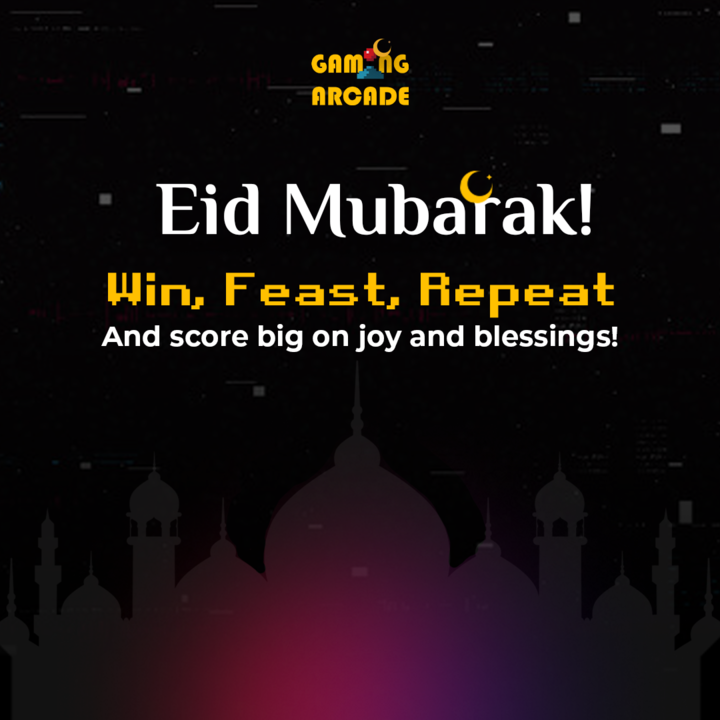 Eid Mubarak! Celebrate with joy, blessings, winnings, and feasts. Wishing you happiness from Gaming Arcade! 🌙 🕹️ 🥘   

Join our daily free tournaments and win 50 $MATIC! 💰   

🔗gamingarcade.io/tournament?utm… 

#GamingArcade #GameFi #EidMubarak