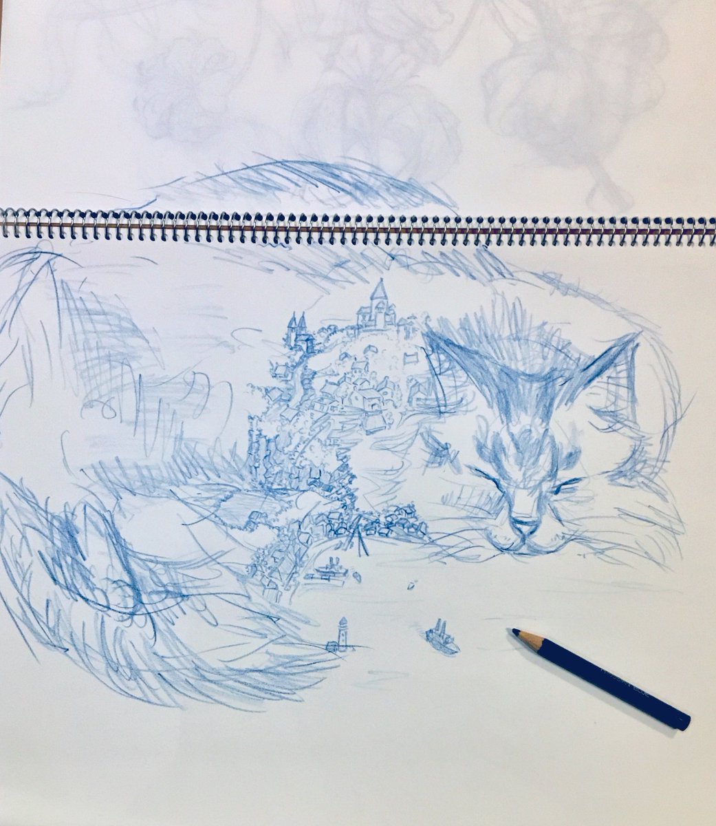 mayonakanoF's tweet photo. 猫スケッチしてたら息子氏がやってきて街を描いて行った。とても好き！ https://t.co/nHhVmvIIHd
