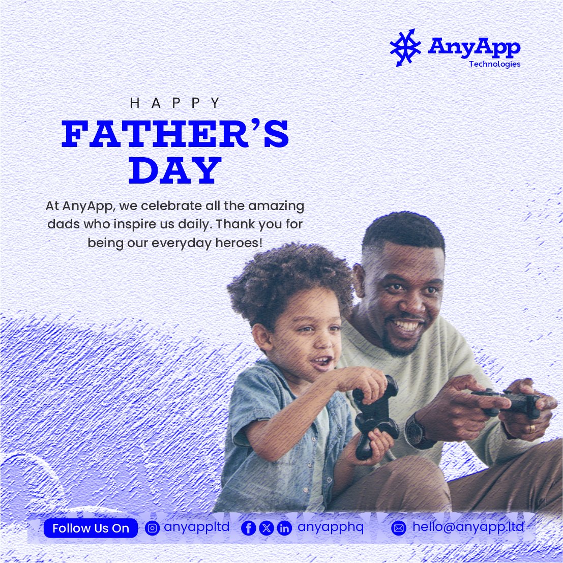 AnyTechHQ's tweet photo. Join us in celebrating all the wonderful dads out there. Happy Father's Day! 

#FathersDay2024 https://t.co/mmnVdaarOR
