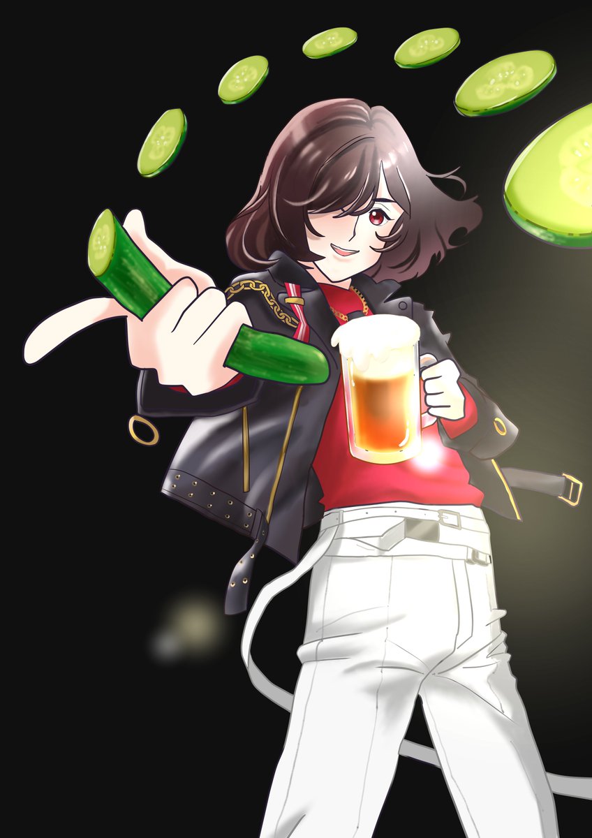 hacchi_40's tweet photo. FAを描きました
好物のきゅうりとビールを持った狗井シアンさん 
#トモエナ #ラシクラボ 　#ラシクラボ大阪堺　#狗井シアン　#1周年　#いぬしあーと https://t.co/BoL1Zs9eFl
