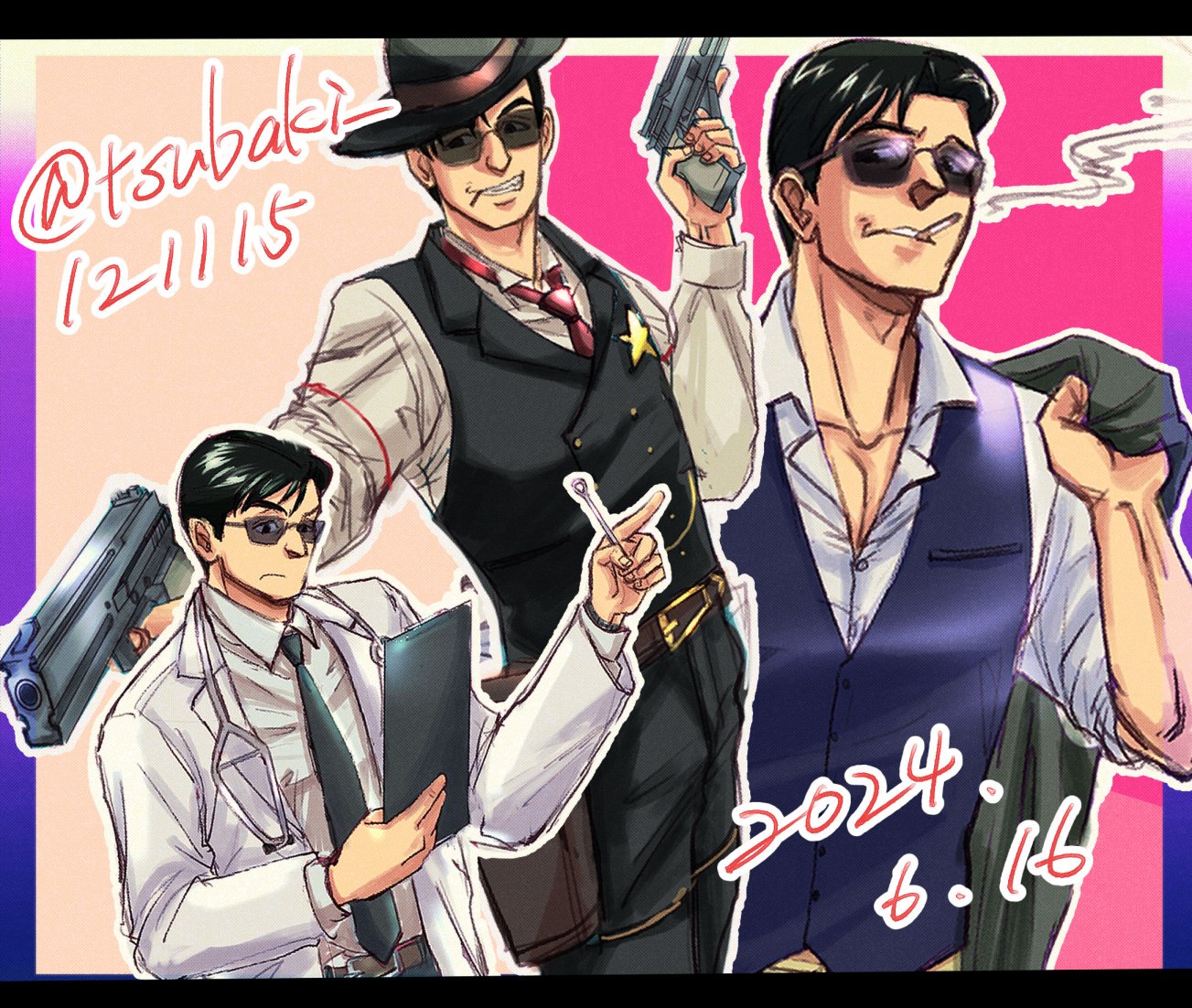 【ブラックラグーン】張維新＆ロック DMM スクラッチ 長方形缶バッジ ブラックラグーン】張維新＆ロック DMM スクラッチ 長方形缶バッジ