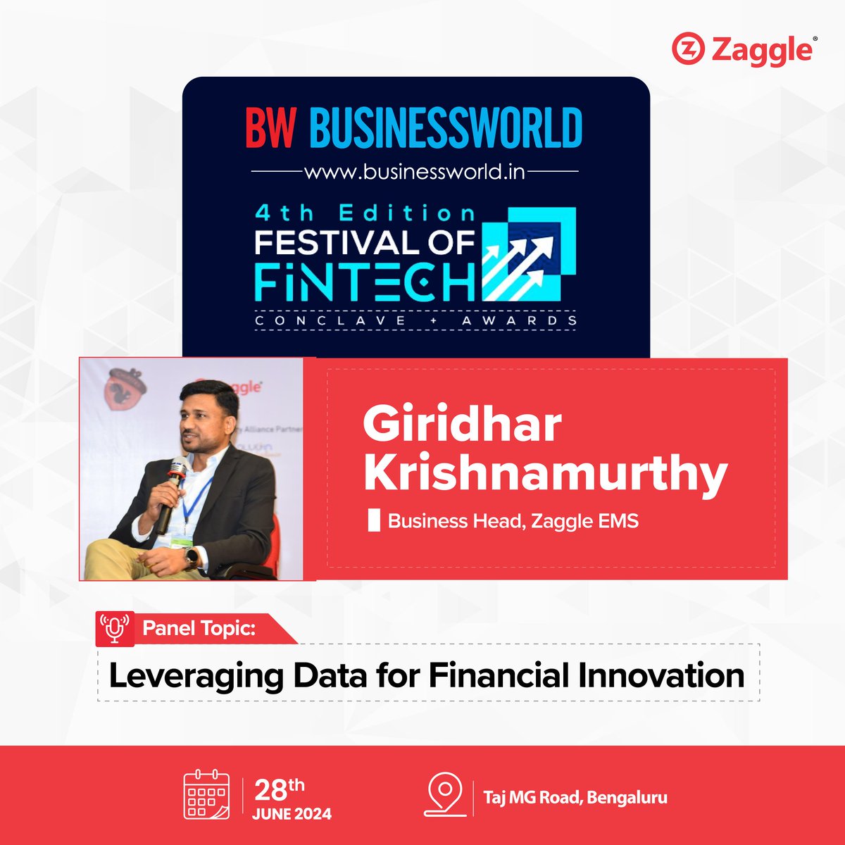 zaggleapp's tweet photo. The BW Businessworld Festival of #FinTech (4th Edition) is near! Mr. Giridhar Krishnamurthy from #Zaggle EMS will share insights on “Leveraging Data for Financial Innovation.” Don’t miss it
. 
#SaaS #BWBusinessworld #FinTechFestival #FrontierTech #BigData #FinancialInnovation https://t.co/Cnyd97UqDf