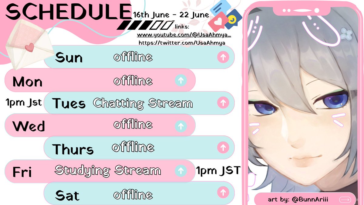 UsaAhmya's tweet photo. General: #UsaAhmya
Art: #Ahmyart
Live: #FunctioningAhmya (CHANGED)
Clips: #Ahmyagawd
Memes: #Usanenigans
Photography tag: #PolAhmyaroid (NEW)
Fan name: #Cybuns
will be streamed on YouTube and both days are at 1pm JST
art by #BunnAriii https://t.co/wVqhzbCxDw
