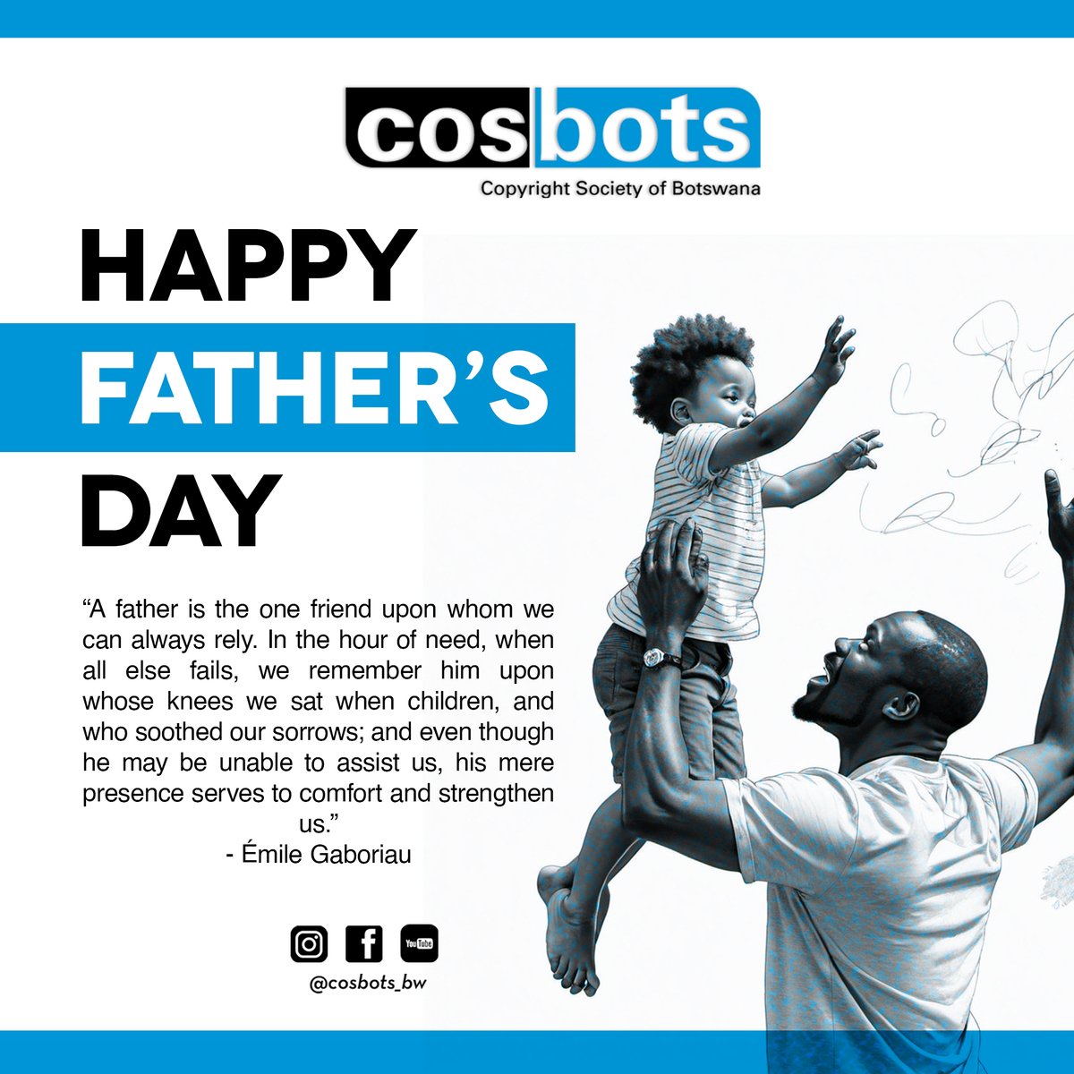 A father epitomizes strength, courage, affection, and patience. 

The COSBOTS Board, Management and Staff would like to wish all fathers' a warm and joyful Father’s Day. 

#COSBOTS 
#WeEmpowerCreativity
