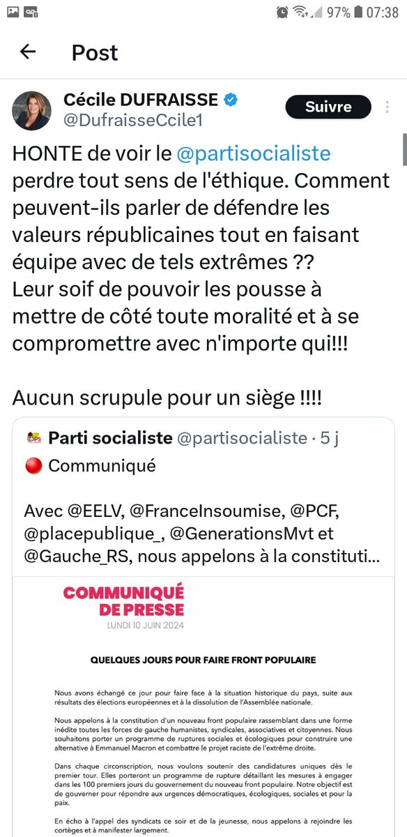 RegisGodec's tweet photo. Pour @Aimer_Toulouse le #nouveaufrontpopulaire est un rassemblement d'extrême-gauche.  Le sketch est ridicule quand le mvt en question réunit plus de 50 % des voix à Toulouse. La diabolisation systématique démontre la faiblesse de @jlmoudenc https://t.co/grWsUqMF1n