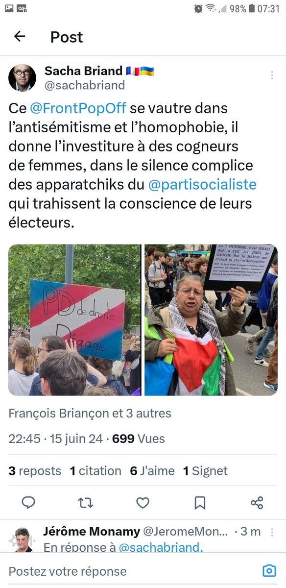 RegisGodec's tweet photo. Pour @Aimer_Toulouse le #nouveaufrontpopulaire est un rassemblement d'extrême-gauche.  Le sketch est ridicule quand le mvt en question réunit plus de 50 % des voix à Toulouse. La diabolisation systématique démontre la faiblesse de @jlmoudenc https://t.co/grWsUqMF1n