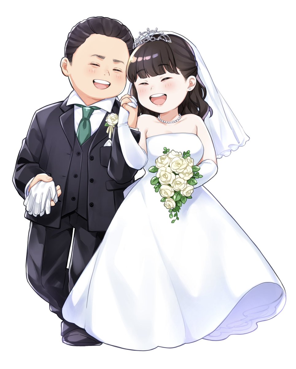 「happy wedding 最近描いたご結婚お祝いイラストです! 実在の人物に似」|もなかのイラスト