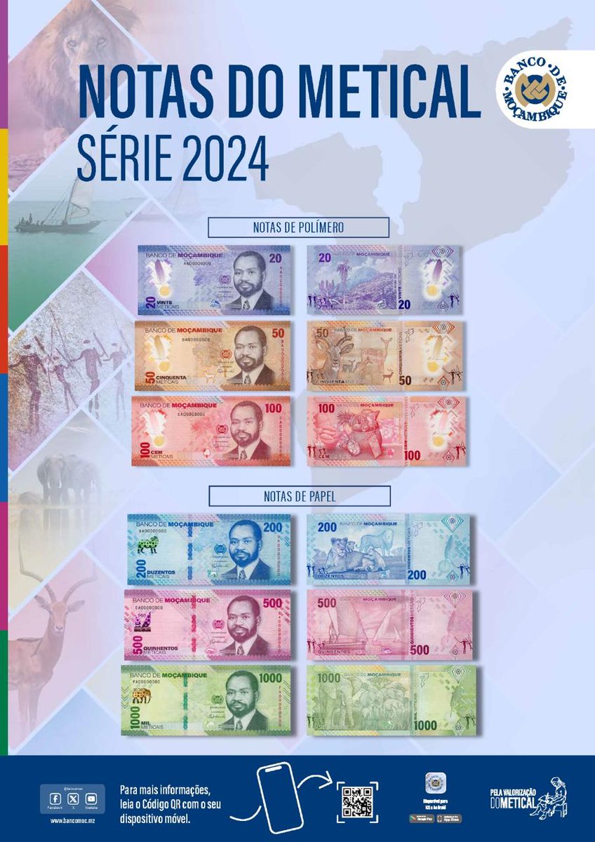 verdademz's tweet photo. A nova série de notas do #Metical que entram em circulação neste domingo(16) em #Moçambique continuarão a ter o retrato do Presidente Samora Machel na frente e os valores faciais também se mantém: 20, 50, 100, 200, 500 e 1000 Meticais https://t.co/BuFgcyhwml https://t.co/8bBFeOgkUt