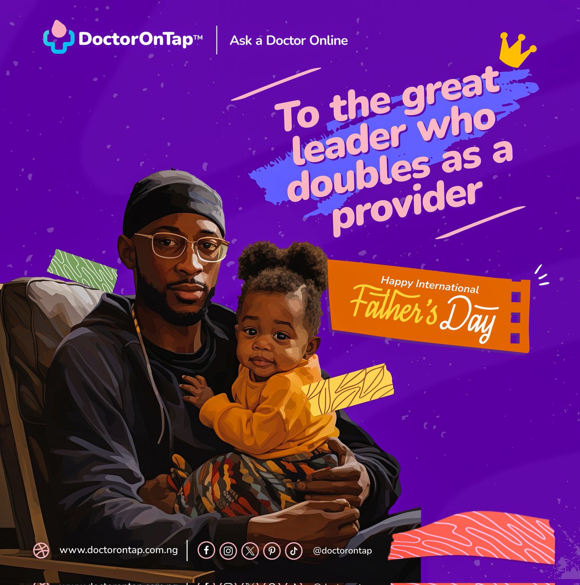 DoctorOnTap's tweet photo. 24 hours around the clock, this man is working. He is working during the day so he provide, he is always at alert during the night so he safeguard.
Father's, all of us @doctorotap celebrate you today!
#DoctorOnTap #AskADoctor #Nigeria #Healthyliving #TapForADoctor https://t.co/skYrDa6N34
