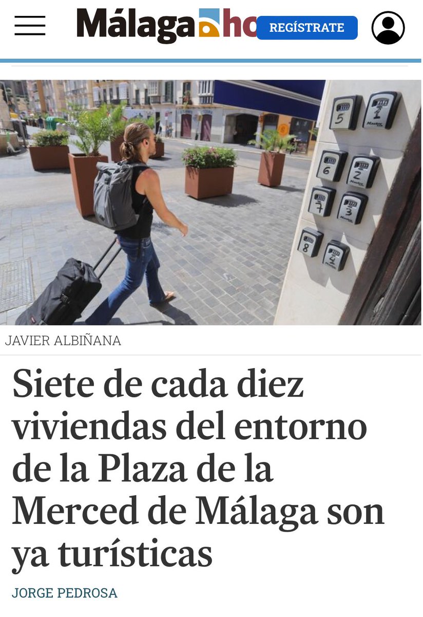 AscoMalaga's tweet photo. Llevamos años hablando del parque temático de Paco De la Torre y ya se confirma esa realidad para los escépticos peperos , 7 de cada 10 viviendas en el entorno de la Merced son turísticas, expulsión de los malagueños y turificación del centro https://t.co/2njlgTHJH4