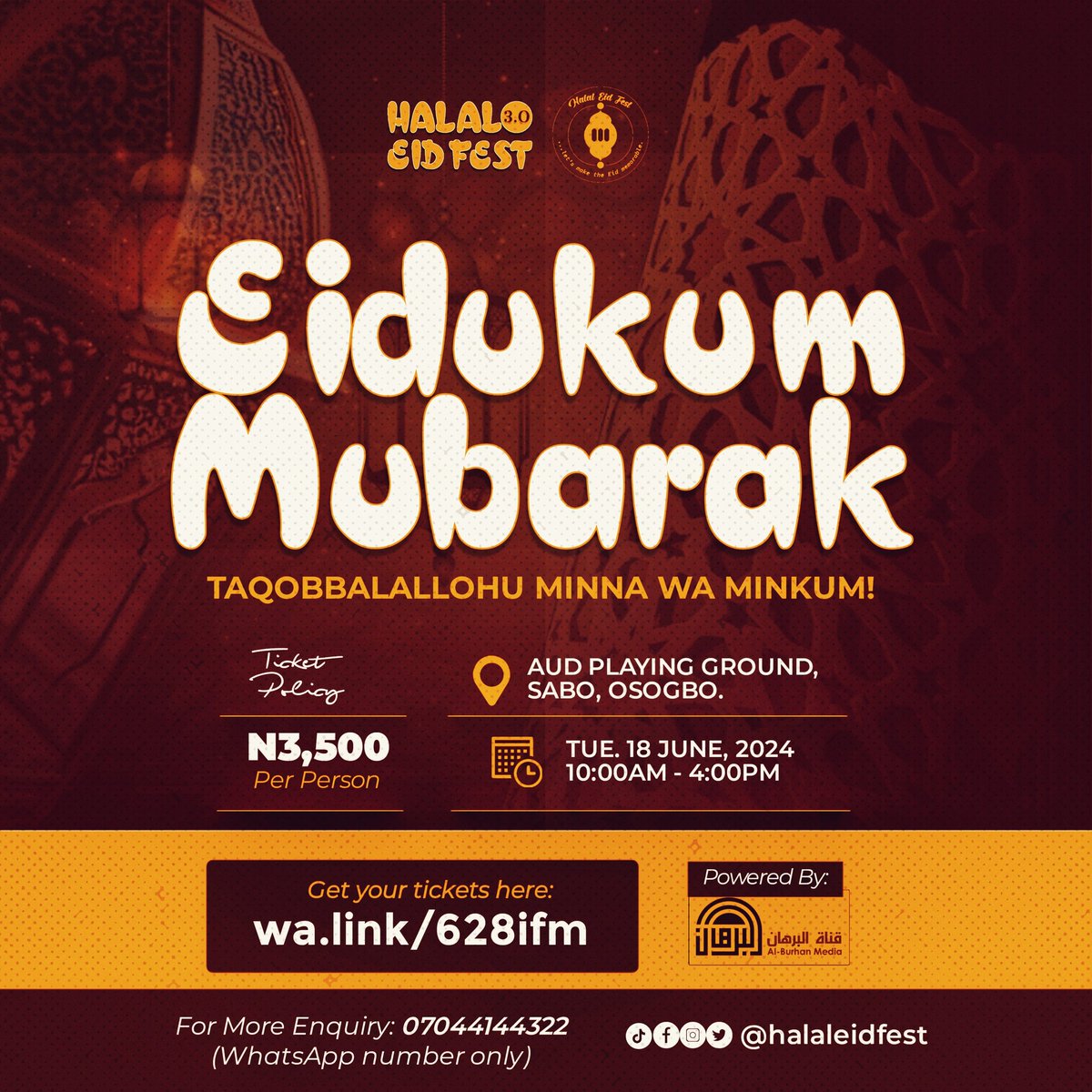 HalalEidFest's tweet photo. Eidukum Mubarak ✨❤️ 

Wishing you an Eid as sweet as dates and as joyful as the company of loved ones! Eid Mubarak, friends! 

🎗️ Get your tickets today: https://t.co/17EGLNWtCZ
Keeping Eid Halal 🤩🚀

#HalalEidFest3 #TicketLaunch #Eid #Celebration #Family #Fun #Nasheeds #Foodie https://t.co/E7PMMDFdEh