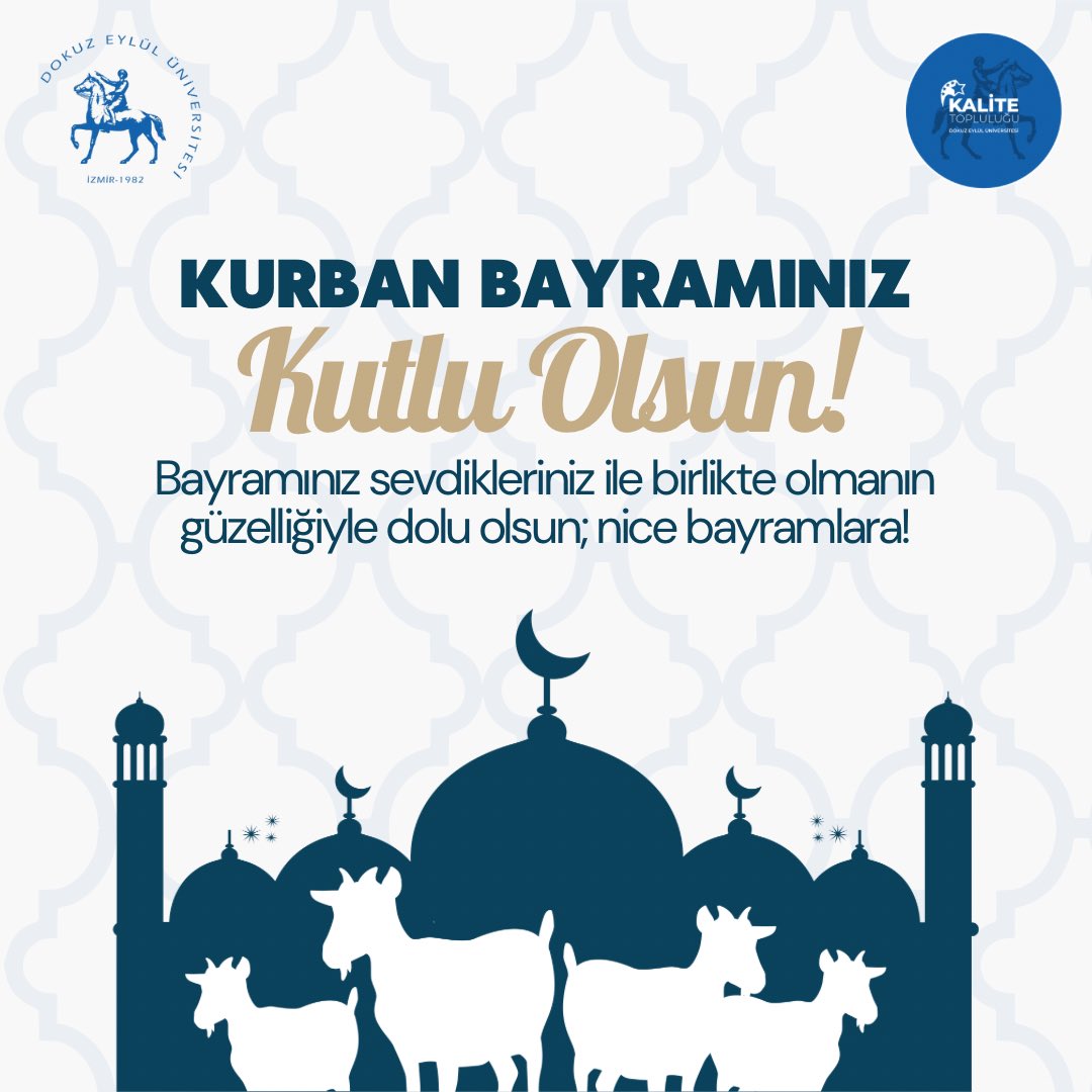 Sevdiklerinizle birlikte sağlıklı, huzurlu ve mutlu nice güzel bayramlar dileriz.

Kurban Bayramımız Kutlu Olsun 💙

#deukalite #kalitekoordinatörlüğü