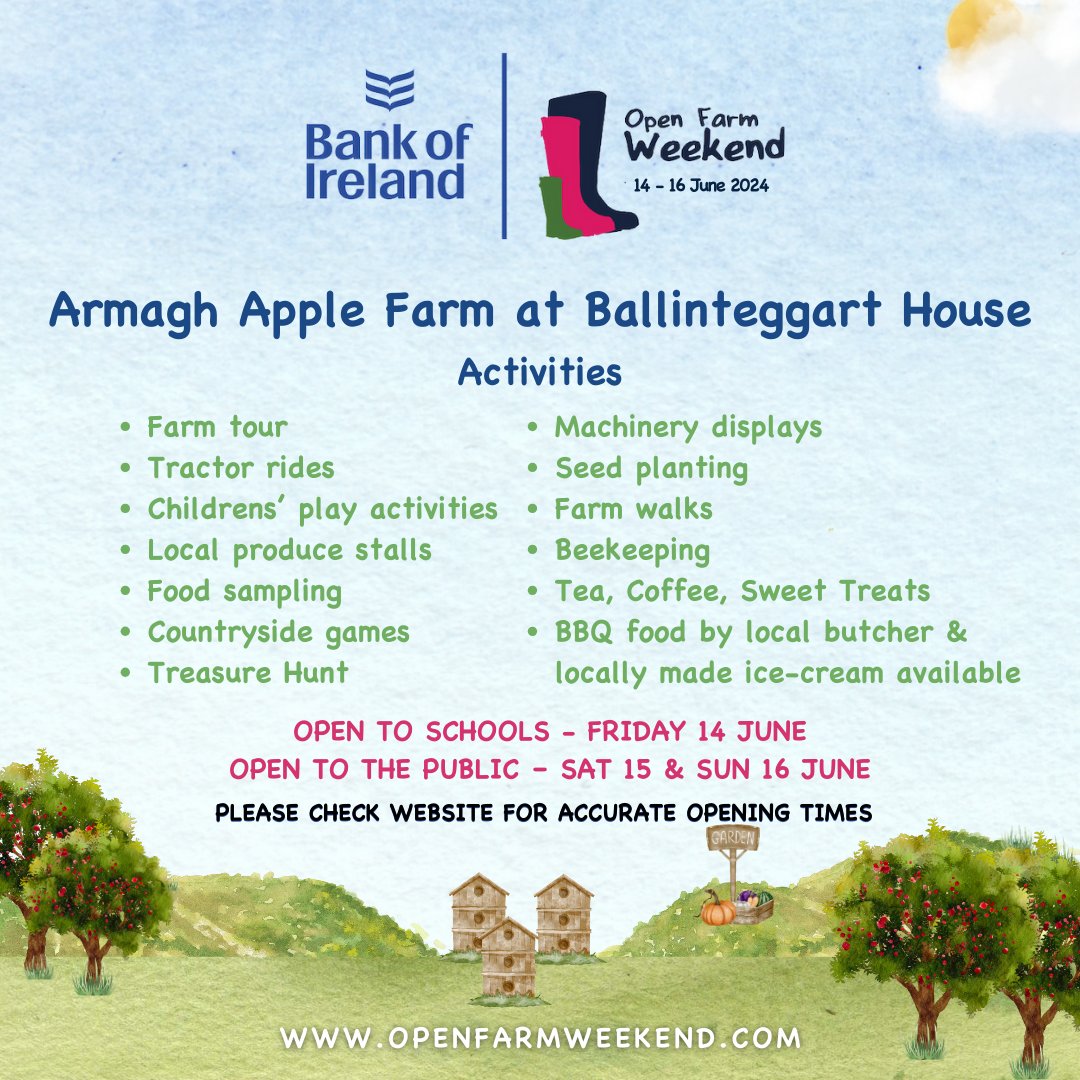 Welcome to the final day of Bank of Ireland Open Farm Weekend. There will be farms open today across NI ready to welcome visitors,here are some of them. They are free to attend &amp; no booking is required. We hope you have a fantastic day! Plan your visit openfarmweekend.com 1/2