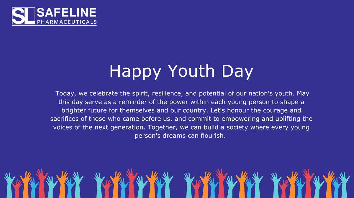 SafelinePharma's tweet photo. Happy Youth Day!

#safelinepharmaceuticals #neonatal #anaesthesia #pharma #youthday https://t.co/DzfMaeArVA
