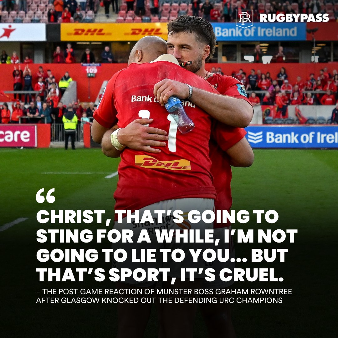 RugbyPass's tweet photo. FEEL THE PAIN... The dethroned Munster reaction to URC elimination. #URC #MUNvGLA #rugby https://t.co/tkGqpmiqjY