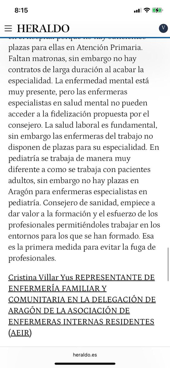 AEIR_aragon's tweet photo. Las empresas que no valoran a sus trabajadores se acaban quedándose sin ellos y el @GobAragon no será menos. 
Hoy publicamos en el Heraldo de Aragón una carta al director exponiendo la situación de las enfermeras especialistas aragonesas. https://t.co/KlH41hD2ag