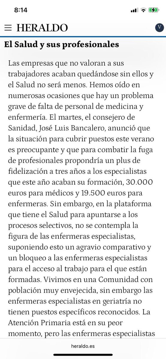AEIR_aragon's tweet photo. Las empresas que no valoran a sus trabajadores se acaban quedándose sin ellos y el @GobAragon no será menos. 
Hoy publicamos en el Heraldo de Aragón una carta al director exponiendo la situación de las enfermeras especialistas aragonesas. https://t.co/KlH41hD2ag