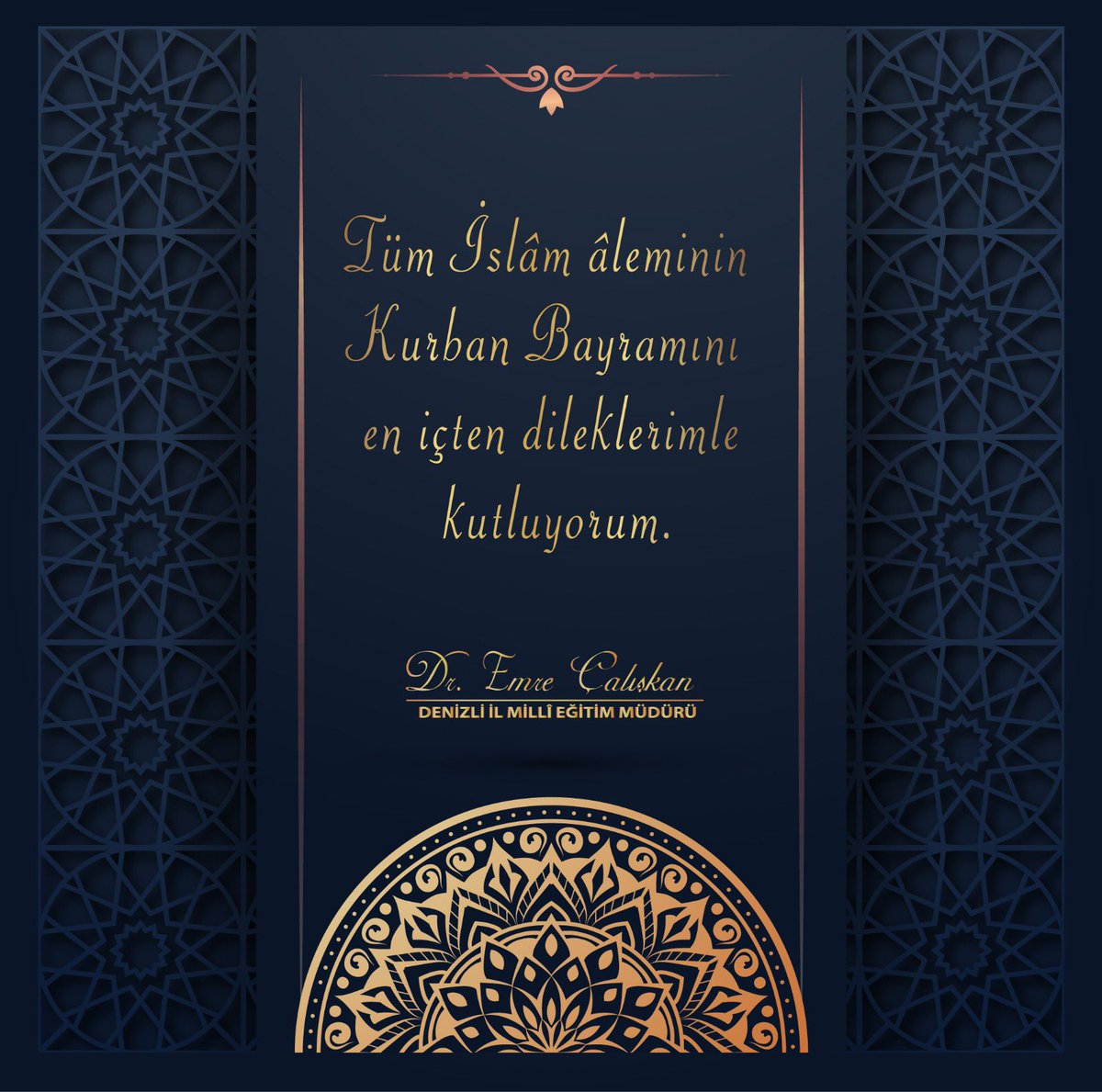 Kurban Bayramınızı tebrik eder, birlikte sağlıklı, huzurlu ve mutlu bir bayram geçirmenizi dilerim. 
#KurbanBayramımızMübarekOlsun